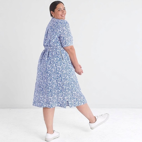 Lane Bryant Wrap Bodice Shirt Dress Lila Blue White Ditzy Floral 28/4X NWT - Picture 2 of 13